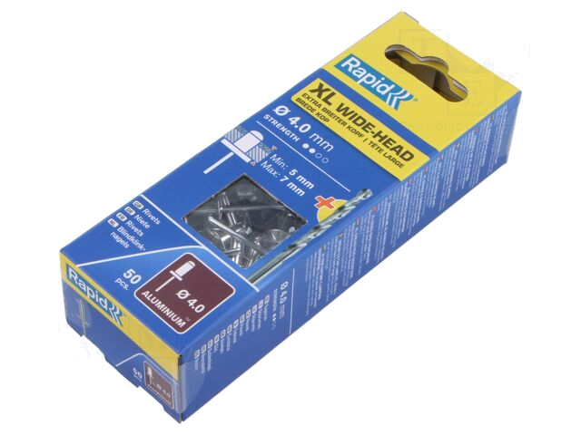 Klinkn; aluminium; Diam.klinkn: 4mm; L.klinknagel: 10mm; 50st. Klinkn; aluminium; Diam.klinkn: 4mm; L.klinknagel: 10mm; 50st.